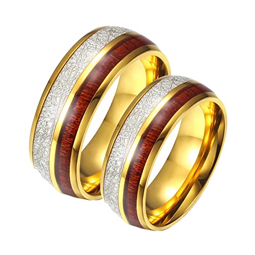 ANAZOZ Edelstahl Ringe Paar, Verlobungsringe Paar Personalisierte Damen gr.62 und Herren gr.65 8mm Goldring Inlay Holz von ANAZOZ