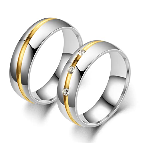 ANAZOZ Edelstahl Ringe Set Partnerring, Verlobungsringe Paar Personalisierte Damen 54 und Herren 57 Silberner Goldring mit Zirkonia von ANAZOZ