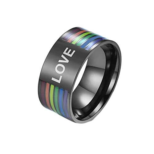 ANAZOZ Edelstahlring Damen, Ring Mit Gravur Männer Eheringe größe 70 10mm LOVE mit Regenbogen Email Lgbt von ANAZOZ