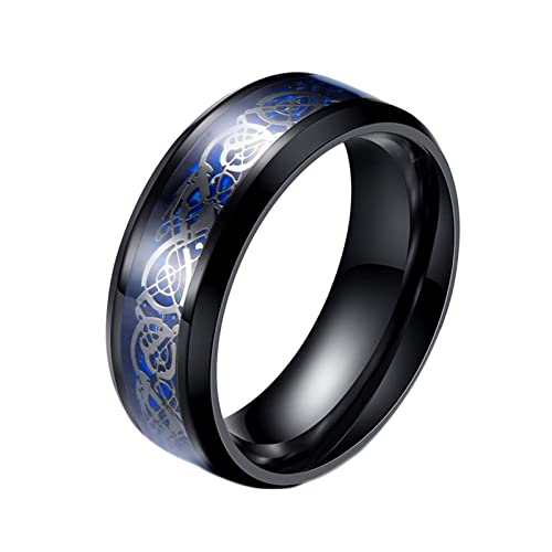 ANAZOZ Edelstahlringe Damen, Personalisierter Ring Männer Eheringe größe 52 Drache mit Kohlefaser 8mm von ANAZOZ