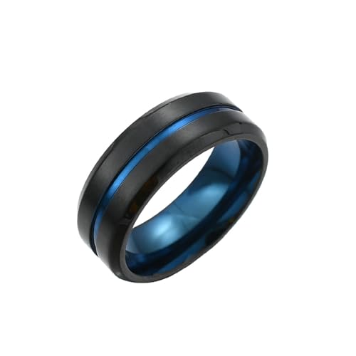 ANAZOZ Edelstahlringe Damen, Ringe Herren mit Gravur Trauringe Größe 62 (19.7) Blauer Schwarzer Ring mit Rille von ANAZOZ