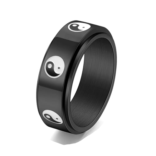 ANAZOZ Edelstahlringe Drehbar, Ring mit Gravur Herren Personalisiert Trauringe Größe 54 (17.2) Drehbarer Yin-Yang-Ring Breit 8 mm von ANAZOZ