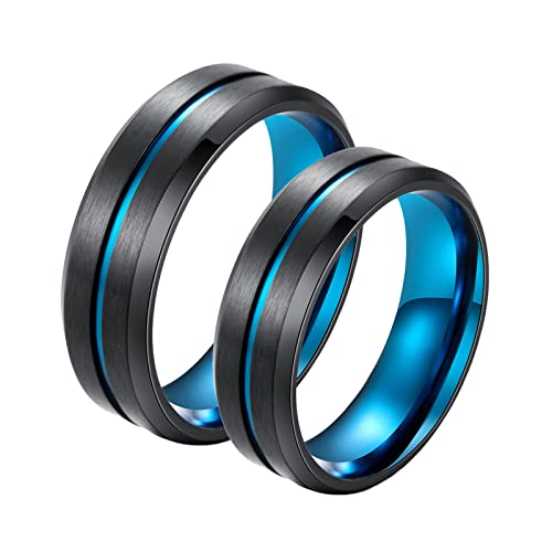 ANAZOZ Edelstahlringe Partnerring, Trauringe Paarpreis Personalisierte Damen gr.57 und Herren gr.65 Gebürsteter Ring In Blau und Schwarz, 8mm von ANAZOZ