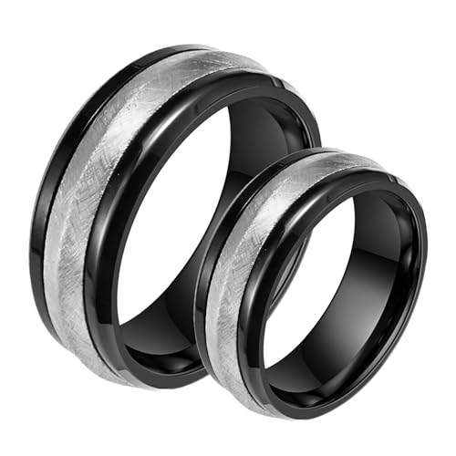 ANAZOZ Edelstahlringe Partnerring, Trauringe Paarpreis Personalisierte Schwarzer Silberring Breit 8mm Frau 62 + Mann 60 von ANAZOZ