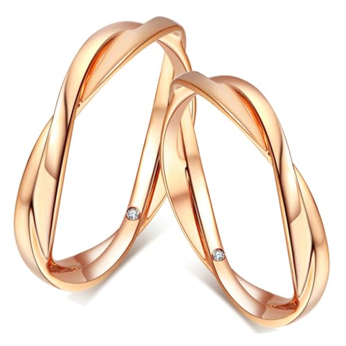 ANAZOZ Ehering Set Rosegold 14k, Trauringe Paar Mann und Frau mit Diamant Echt Hochzeitringe Damen Gr. 62 und Herren Gr. 60 von ANAZOZ