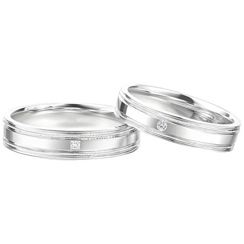 ANAZOZ Ehering Set Weißgold 18 karat, Hochzeitringset Paar Mann und Frau mit Diamant Echt Trauringe Damen 60 und Herren 60 von ANAZOZ