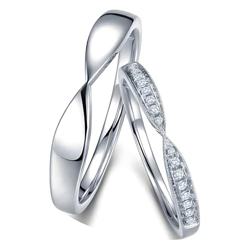 ANAZOZ Ehering Set Weißgold 750, Hochzeitringset Paar Mann und Frau mit Diamant Echt Partnerringe Größe 49 und 62 von ANAZOZ