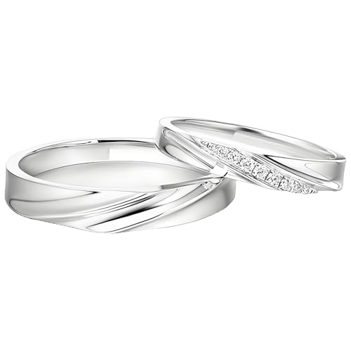 ANAZOZ Ehering Set Weißgold 9 karat, Trauringe Paarpreis für Sie und Ihn mit Diamant Verlobungsringe Gr. 54 und 65 von ANAZOZ