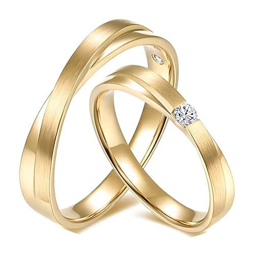 ANAZOZ Eheringe 14k Gold, Hochzeitringe Paar Mann und Frau Moissanite, Echtschmuck Trauringe Gr. 52 und 65 von ANAZOZ