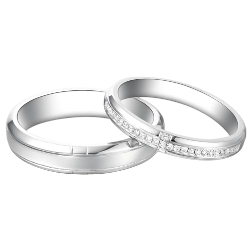 ANAZOZ Eheringe 18k Weißgold, Hochzeit Ringe Paar Mann und Frau mit Moissanite Echtschmuck Partnerringe Damen Gr. 57 und Herren Gr. 60 von ANAZOZ