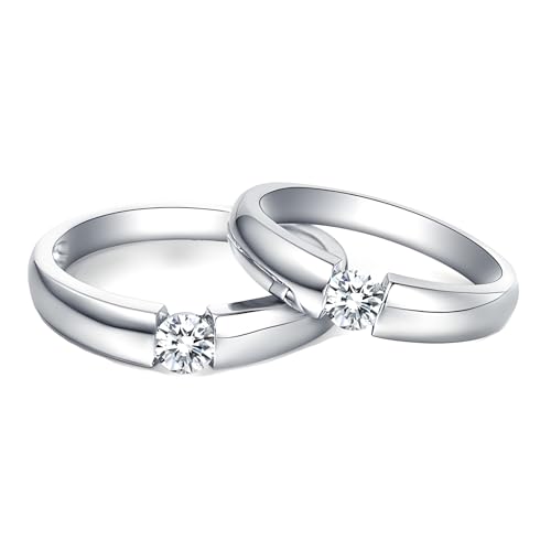 ANAZOZ Eheringe 18k Weißgold, Hochzeitringe Paar Mann und Frau mit Diamant Echt Verlobungsringe Größe 62 und 65 von ANAZOZ