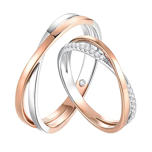 ANAZOZ Eheringe Bicolor Rosegold 585, Partnerringe für Sie und Ihn mit Moissanite Trauringe Damen Gr. 57 und Herren Gr. 62 von ANAZOZ