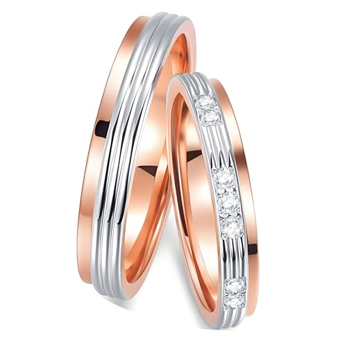 ANAZOZ Eheringe Echt Gold Bicolor 14 karat, Ringe Paare Verlobung für Sie und Ihn Moissanite Trauringe Damen 54 und Herren 67 von ANAZOZ