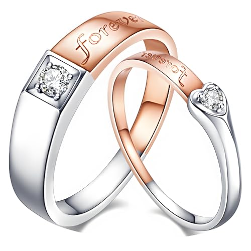 ANAZOZ Eheringe Echt Gold Bicolor 375, Paar Ringe Mann und Frau Diamant, Echtschmuck Trauringe Größe 54 und 67 von ANAZOZ