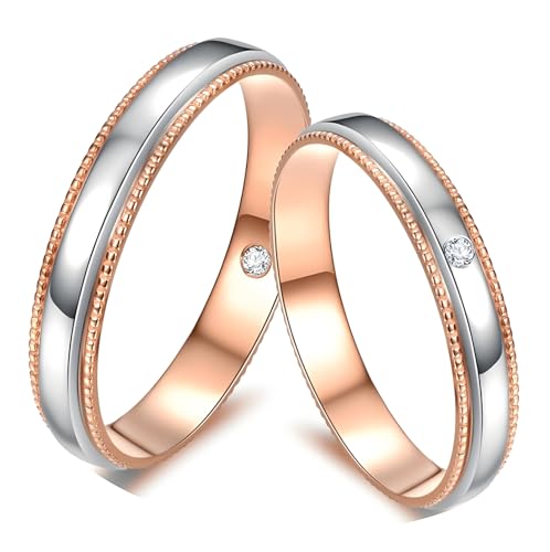 ANAZOZ Eheringe Echt Gold Bicolor 9k, Verlobungsringe Paar Mann und Frau Diamant Echt Trauringe Gr. 49 und 62 von ANAZOZ