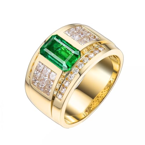 ANAZOZ Eheringe Herren Gold Schlicht, Hochzeit Ringe Herren Echtschmuck mit Labor Smaragd 2 Karat und Moissanite größe 56 (17.8) von ANAZOZ