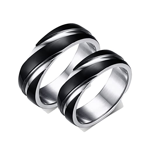 ANAZOZ Eheringe Paarpreis Edelstahl 6mm Twisted Bicolor Poliert Ringe Partnerringe Bandringe Herren Ring Breit Schwarz Fingerring Verstellbar Frau gr.49 und Mann gr.52 von ANAZOZ