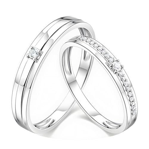 ANAZOZ Eheringe Paarpreis Weissgold 9k, Trauringe Paar Mann und Frau Moissanite Verlobungsringe Damen 54 und Herren 70 von ANAZOZ
