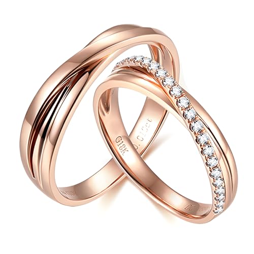 ANAZOZ Eheringe Rosegold 375, Verlobungsringe Paar Mann und Frau mit Diamant Partnerringe Gr. 57 und 67 von ANAZOZ