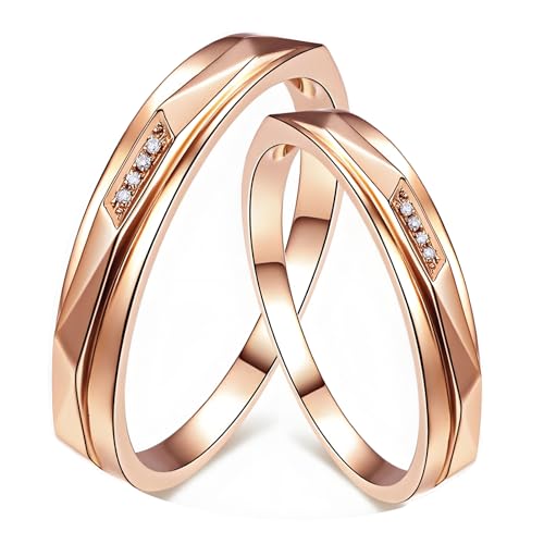 ANAZOZ Eheringe Rosegold 585, Hochzeitringset Paar Mann und Frau mit Moissanite Verlobungsringe Größe 57 und 54 von ANAZOZ