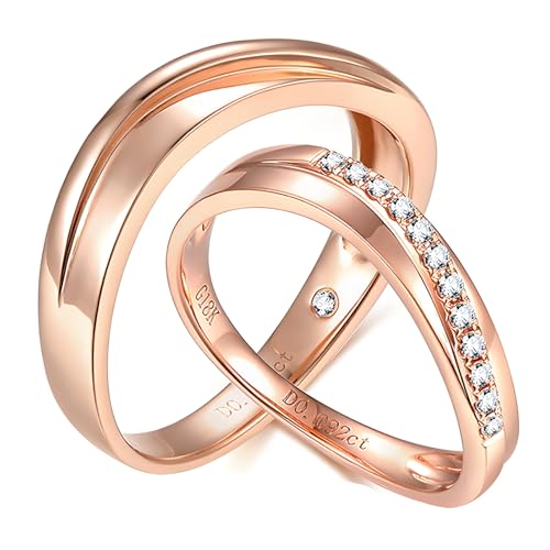 ANAZOZ Eheringe Rosegold 750, Hochzeitringe Paar Mann und Frau Moissanite Verlobungsringe Größe 54 und 65 von ANAZOZ
