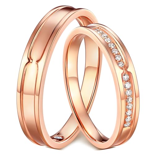 ANAZOZ Eheringe Rosegold 9 karat, Hochzeitringset Paar Mann und Frau Diamant Echt Partnerringe Damen Gr. 60 und Herren Gr. 60 von ANAZOZ