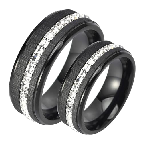 ANAZOZ Freundschaftsringe Edelstahl, Hochzeit Ringe Paar Personalisierte Schwarzer Ring Breit 8mm mit Zirkonia Frau 52 + Mann 52 von ANAZOZ