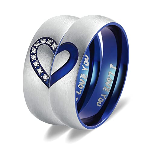 ANAZOZ Freundschaftsringe Edelstahl, Partnerringe 6mm Blau mit Gravur I Love You Hochzeit Ringe Damen Größe 54 (17.2) von ANAZOZ