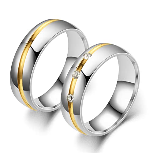 ANAZOZ Freundschaftsringe Edelstahl, Personalisierte Ringe Paare Trauringe Damen 60 und Herren 65 Silberner Goldring mit Zirkonia von ANAZOZ