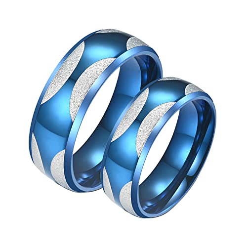 ANAZOZ Freundschaftsringe Paar Edelstahl, Partnerringe mit Gravur Trauringe Damen gr.60 und Herren gr.62 Silberner Blauer Ring mit Abgeschrägter Kante von ANAZOZ