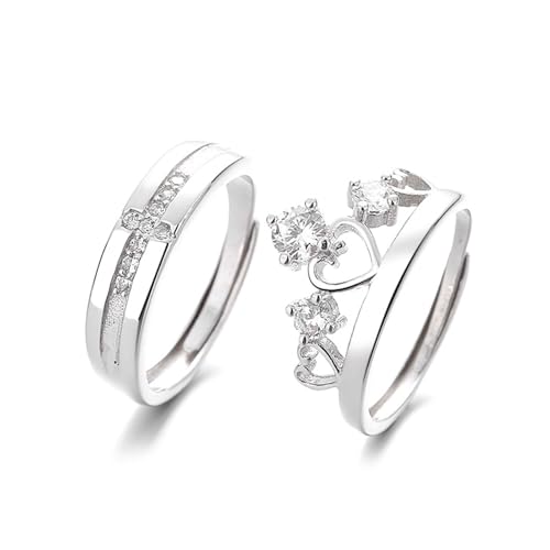 ANAZOZ Freundschaftsringe Silber 925, Verlobungsringe Paar Verstellbar Bandring 3 mm mit Zirkonia von ANAZOZ
