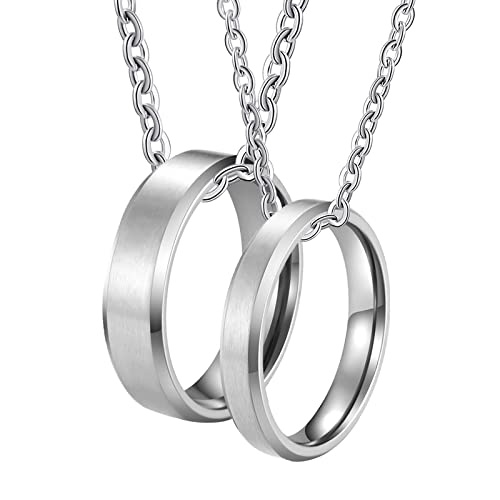 ANAZOZ Halskette für Paare 2 Stück Personalisiert, Edelstahl Ringe Partnerringe Silber Gebürsteter Ring mit Abgeschrägter Kante von ANAZOZ