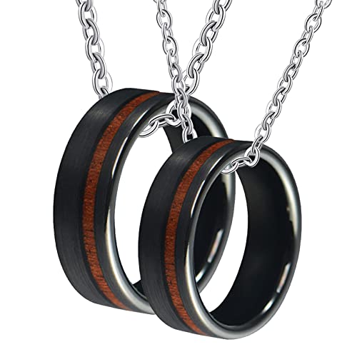 ANAZOZ Halskette mit Gravur Herren Damen, Ringe Paar Wolfram Schwarzer Ring Breit 8 mm mit Holz von ANAZOZ