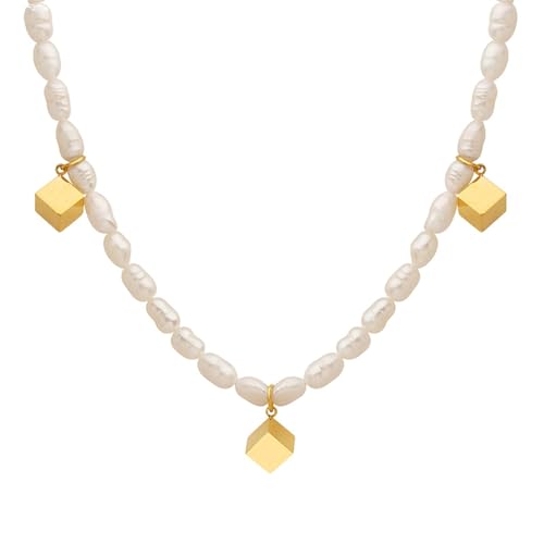 ANAZOZ Halsketten Damen Perlen, Choker Halskette Elegant Verstellbar 35+7cm Perlenkette mit Charms von ANAZOZ