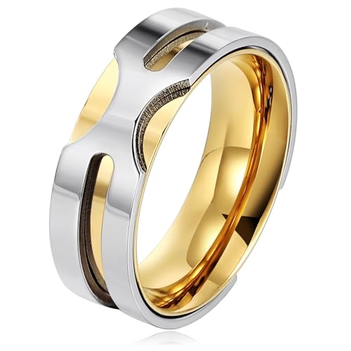 ANAZOZ Hochzeit Ringe, Ringe Frauen Edelstahl Personalisierte Ringe Breit 8mm größe 67 (21.3) Ringe Frauen Zweifarbig von ANAZOZ