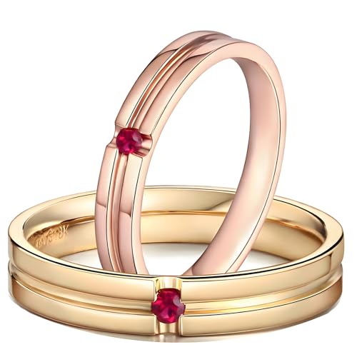 ANAZOZ Hochzeit Ringe Paar Gold Rosegold 9 karat, Partnerringe für Sie und Ihn mit Rubin Echt Verlobungsringe Größe 52 und 67 von ANAZOZ