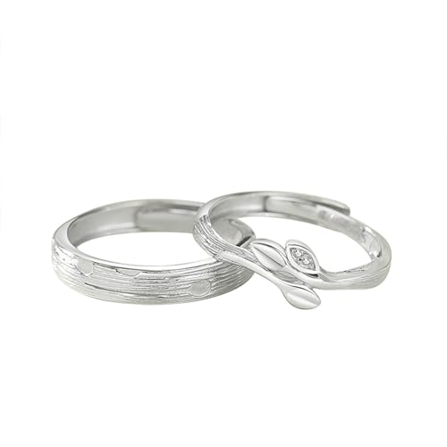 ANAZOZ Hochzeit Ringe Silber 925 Paar, Ringe Paare mit Gravur Verstellbar Vintage-Blatt-Ring von ANAZOZ
