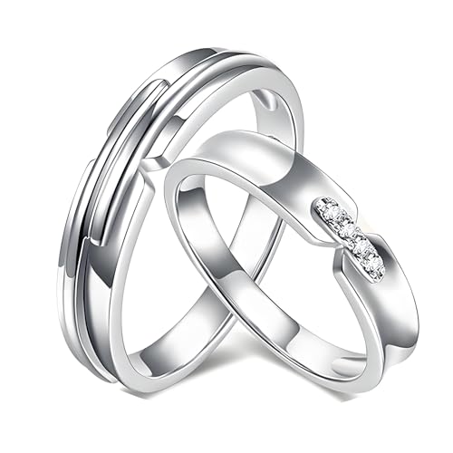 ANAZOZ Hochzeitringset Weißgold 14 karat, Partnerringe für Sie und Ihn Moissanite Trauringe Gr. 60 und 70 von ANAZOZ