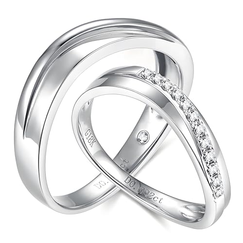 ANAZOZ Hochzeitringset Weißgold 9k, Ringe Partnerringe Set mit Diamant Echt Eheringe Damen Gr. 62 und Herren Gr. 54 von ANAZOZ