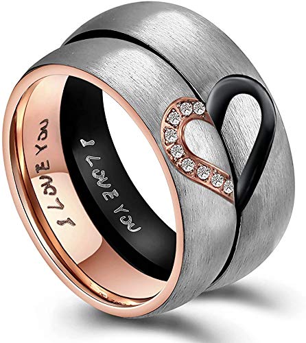 ANAZOZ Ringe Edelstahl Partnerringe, Ring Rosegold Damen Größe 56 (17.8) Halbes Herz mit Gravur I Love You von ANAZOZ