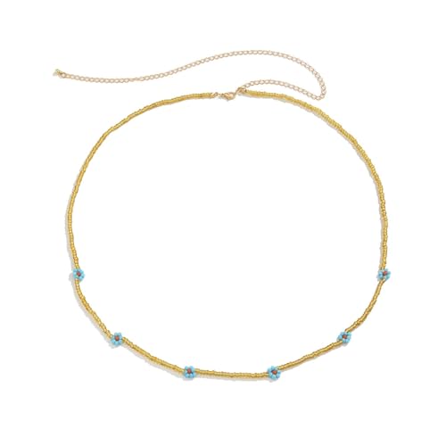 ANAZOZ Kettengürtel Damen, Bauch Kette Damen Hellblau Körper Ketten Schmuck Boho Perlenkette mit Gänseblümchen von ANAZOZ