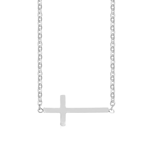 ANAZOZ Kreuz Halskette Damen Silber, Hip Hop Kette Herren Verstellbar 43,5+5cm Seitlicher Kreuzanhänger von ANAZOZ