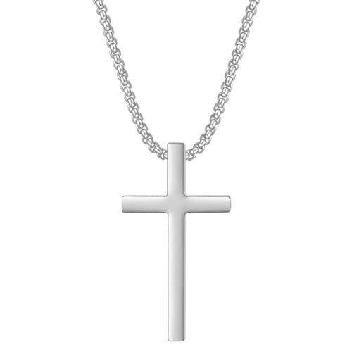 ANAZOZ Kreuz Halskette Silber Herren, Hip Hop Kette Herren 60cm mit Kreuzanhänger von ANAZOZ