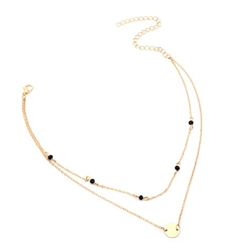 ANAZOZ Layered Kette Gold, Kette Mehrreihig Vergoldet Frauen Böhmen Verstellbar 2-in-1 Kabelkette mit Scheibe von ANAZOZ