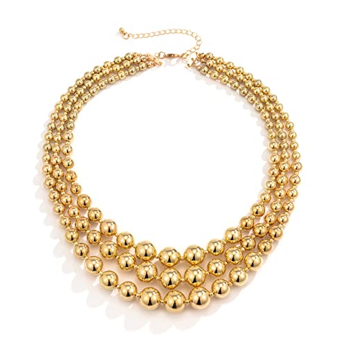 ANAZOZ Layered Kette Gold, Mehrreihige Halskette Damen Vergoldet Böhmen Verstellbar 3-in-1 Perlenkette Halskette von ANAZOZ