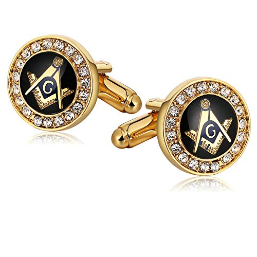 ANAZOZ Manschettenknopf Herren Personalisiert Cz Runde Freimaurer Cufflinks Hemdanzug Manschettenknöpfe Herren Vintage Gold Zirkoniaiaherren Hemd Manschettenknöpfe von ANAZOZ