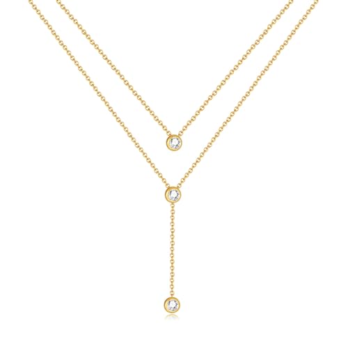 ANAZOZ Mehrlagige Kette Gold Damen, Halsketten für Frauen Edelstahl Verstellbar 40+6,5cm Y-Halskette mit Zirkonia von ANAZOZ