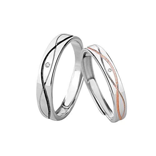ANAZOZ Offener Ring Silber 925, Ringe Paare Verlobung Partnerringe Verstellbar Zirkonia Ring mit Unendlichkeit Rille von ANAZOZ
