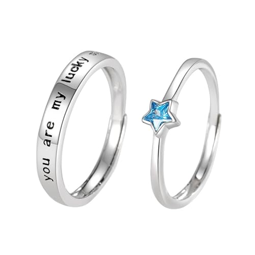 ANAZOZ Offener Ring Silber 999, Hochzeit Ringe mit Gravur für Paare Verstellbar Polierter Ring mit Stern-Zirkonia von ANAZOZ