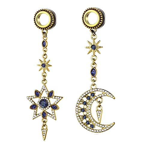ANAZOZ Ohr Plug mit Anhänger 14mm, Ohr Tunnel Edelstahl Damen 2 stück Ohrringe Piercing Schmuck Mond-Stern-Anhänger von ANAZOZ